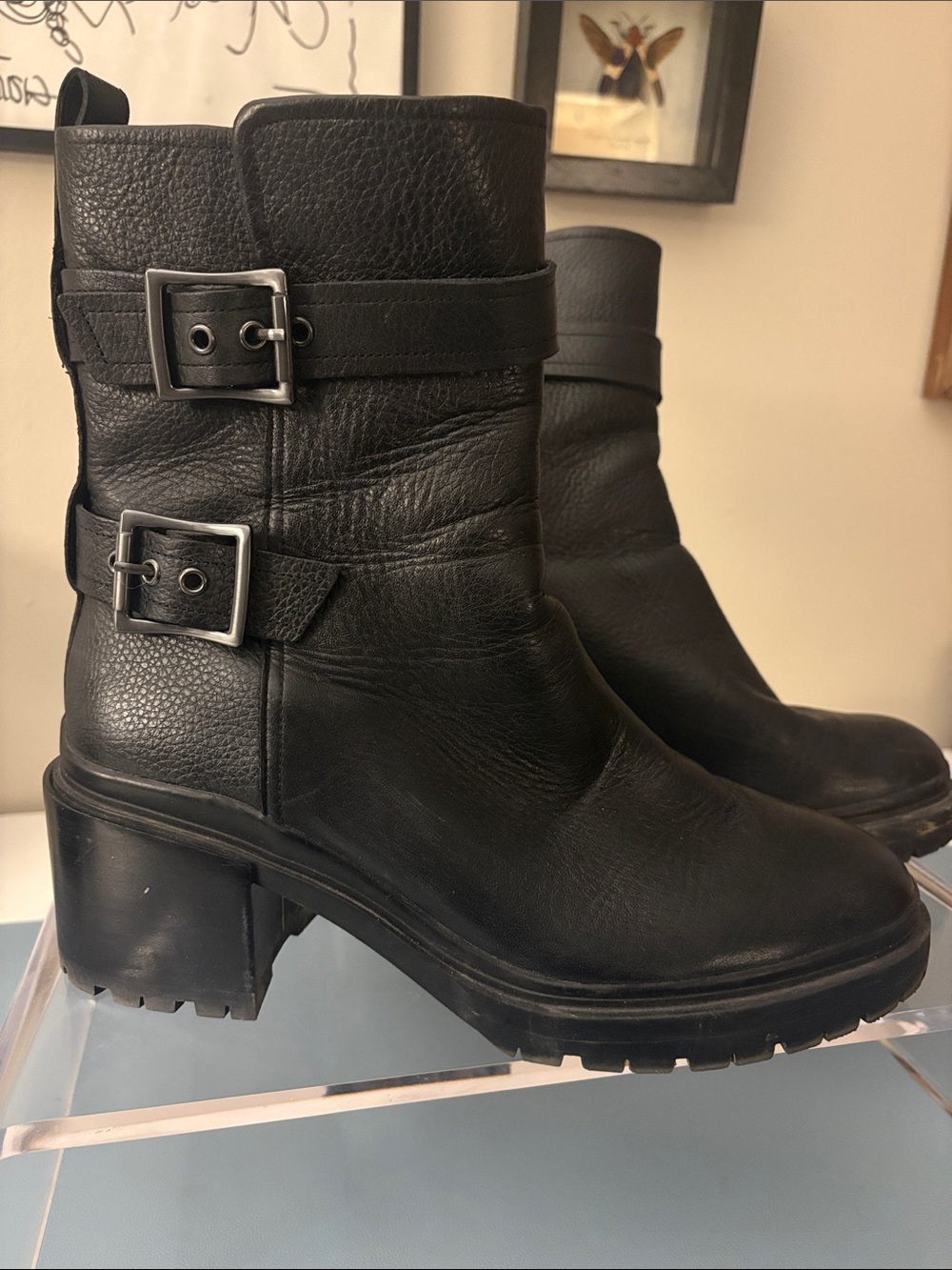 Black Leather Weather-Resistant Boots for Women
